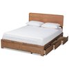 Baxton Studio Eleni Modern Ash Walnut Brown Finished Wood Queen Size 3-Drawer Storage Bed 175-9429-9621-Zoro